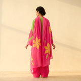 Sundari Kota Doria Cotton Farshi Set with Dupatta - Hot pink & Parrot Green