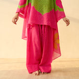 Sundari Kota Doria Cotton Farshi Set with Dupatta - Hot pink & Parrot Green