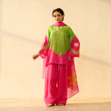 Sundari Kota Doria Cotton Farshi Set with Dupatta - Hot pink & Parrot Green
