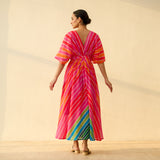 Bebo Hand Embroidered Kota Doria Cotton Maxi Dress - Multicolour