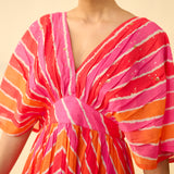 Bebo Hand Embroidered Kota Doria Cotton Maxi Dress - Multicolour