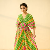 Bebo Hand Embroidered Kota Doria Cotton Maxi Dress - Multicolour