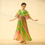 Bebo Hand Embroidered Kota Doria Cotton Maxi Dress - Multicolour