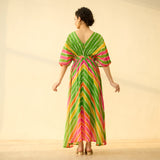 Bebo Hand Embroidered Kota Doria Cotton Maxi Dress - Multicolour