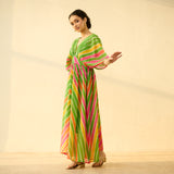 Bebo Hand Embroidered Kota Doria Cotton Maxi Dress - Multicolour