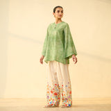 Basant Hand Embroidered Mulmul Cotton Farshi Set - Sage Green