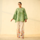 Basant Hand Embroidered Mulmul Cotton Farshi Set - Sage Green