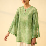 Basant Hand Embroidered Mulmul Cotton Farshi Set - Sage Green