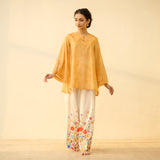 Basant Hand Embroidered Mulmul Cotton Farshi Set - Turmeric Yellow