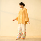 Basant Hand Embroidered Mulmul Cotton Farshi Set - Turmeric Yellow