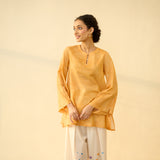 Basant Hand Embroidered Mulmul Cotton Farshi Set - Turmeric Yellow