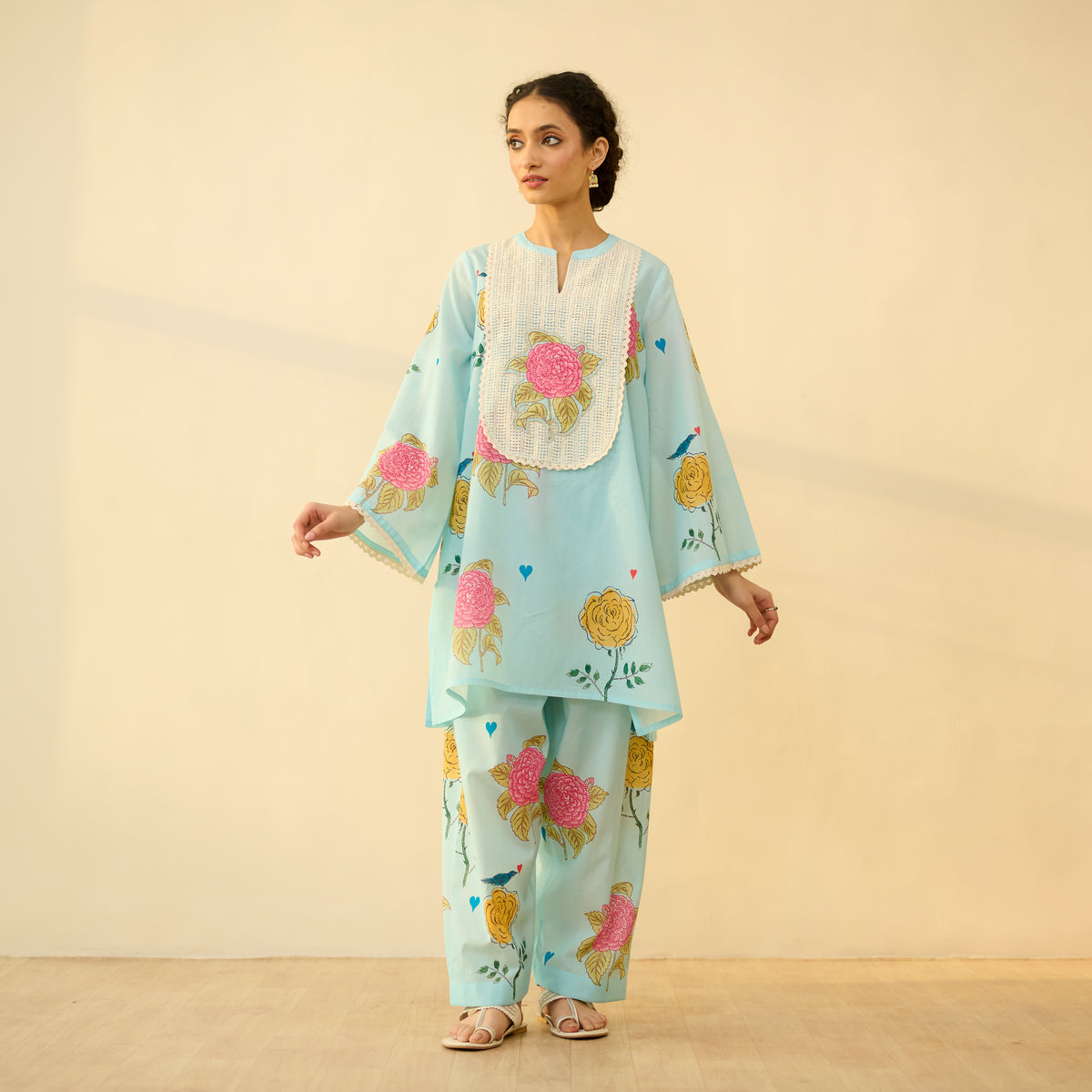 Dilruba Semi Festive Mulmul Cotton Salwar Set - Asmani Blue