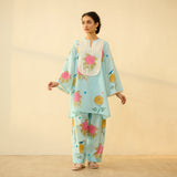 Dilruba Semi Festive Mulmul Cotton Salwar Set - Asmani Blue