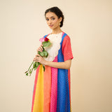 Rani Hand Embroidered Kota Doria Cotton Kurta Set - Multicolor