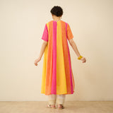 Rani Hand Embroidered Kota Doria Cotton Kurta Set - Pink, Green & Yellow