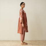 Peppy Paisley Asymmetric Cotton Slub Salwar Set - Mud Brown