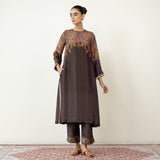 Mehbooba Festive Tissue Kurta Set - Coffee Brown