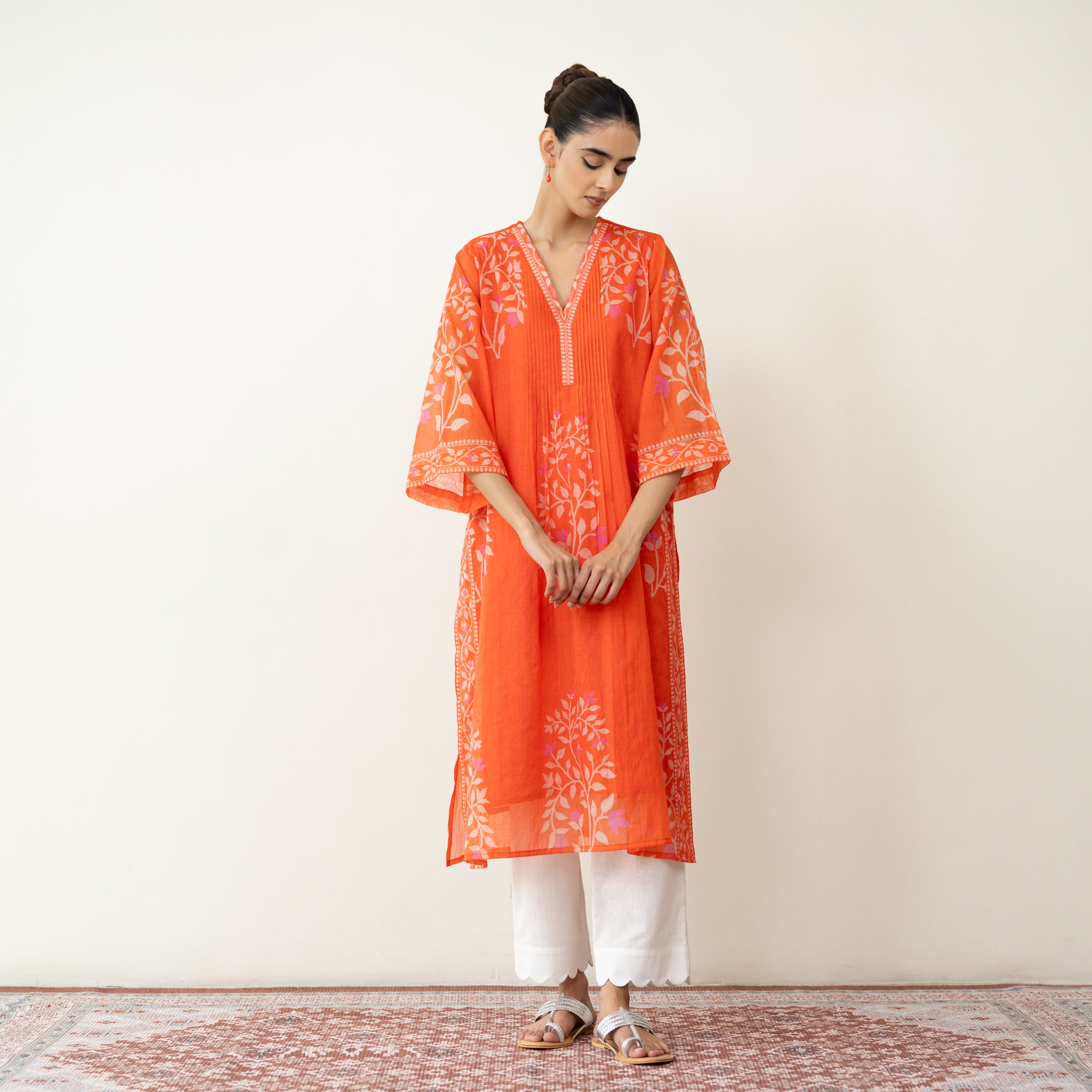 Kumkum Festive Chanderi Kurta - Tangerine