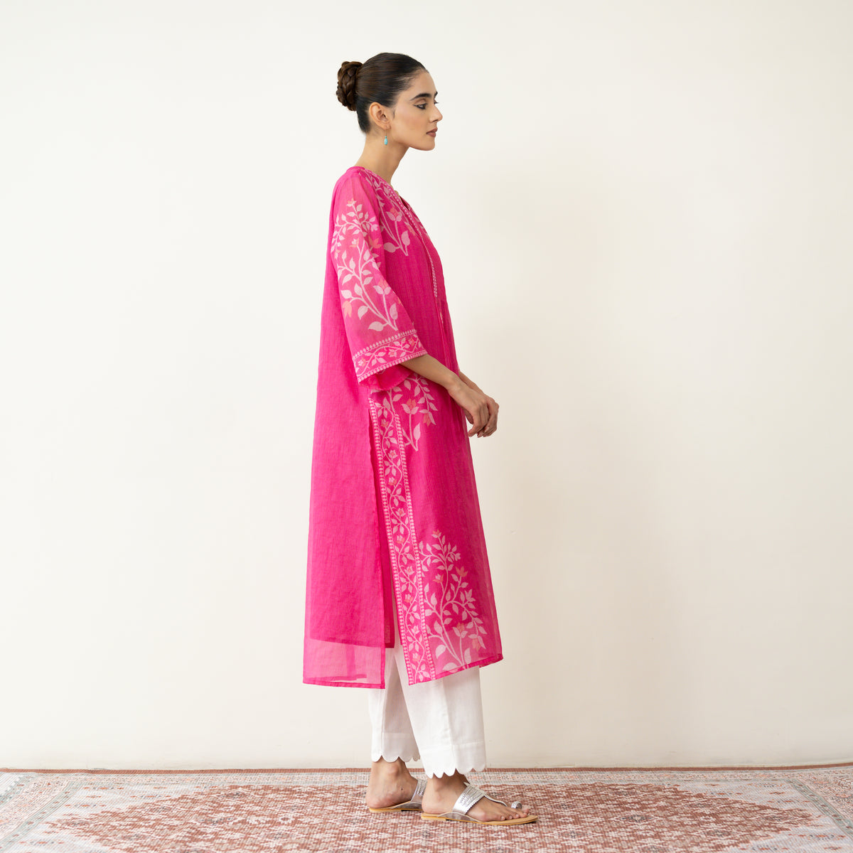 Kumkum Festive Chanderi Kurta - Berry Pink