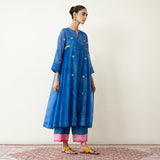 Love Bug Embroidered Festive Chanderi Set - Indigo