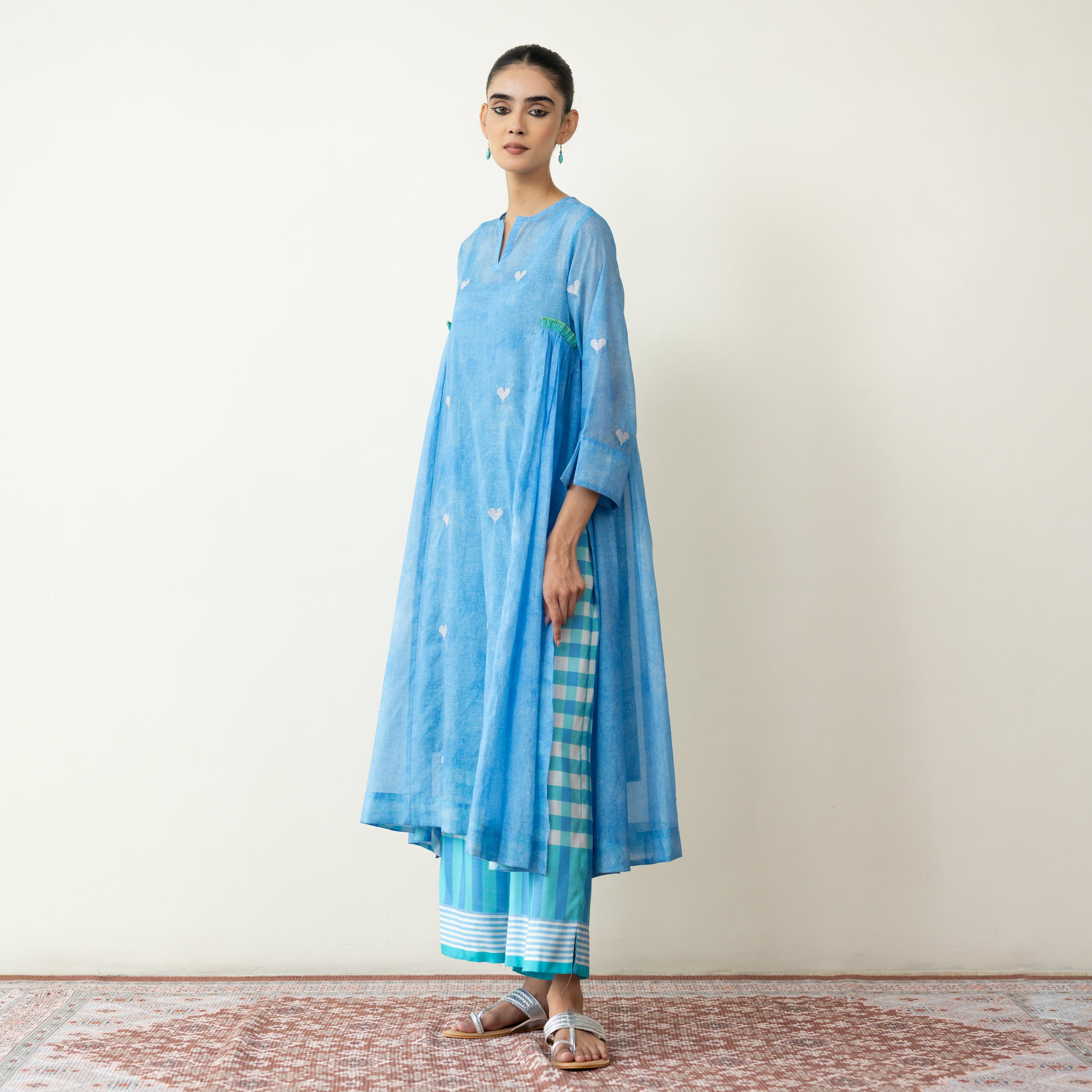 Love Bug Embroidered Festive Chanderi Set - Icy Blue