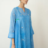 Love Bug Embroidered Festive Chanderi Set - Icy Blue