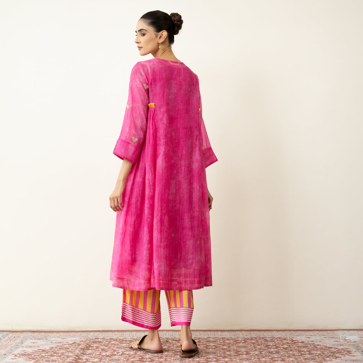 Love Bug Embroidered Festive Chanderi Set - Poppy Pink