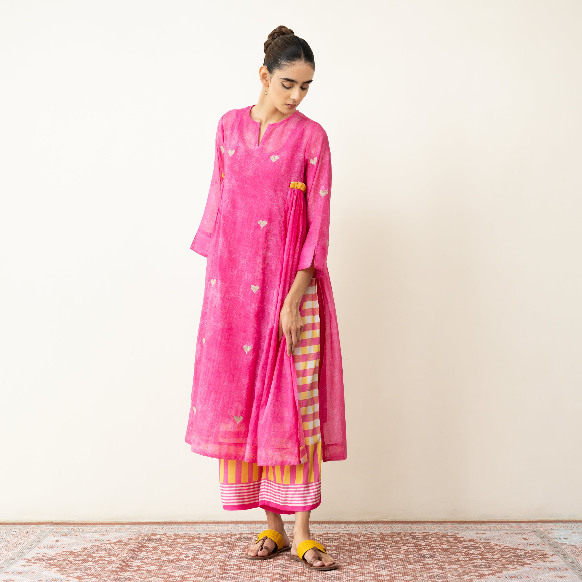 Love Bug Embroidered Festive Chanderi Set - Poppy Pink