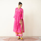 Love Bug Embroidered Festive Chanderi Set - Poppy Pink
