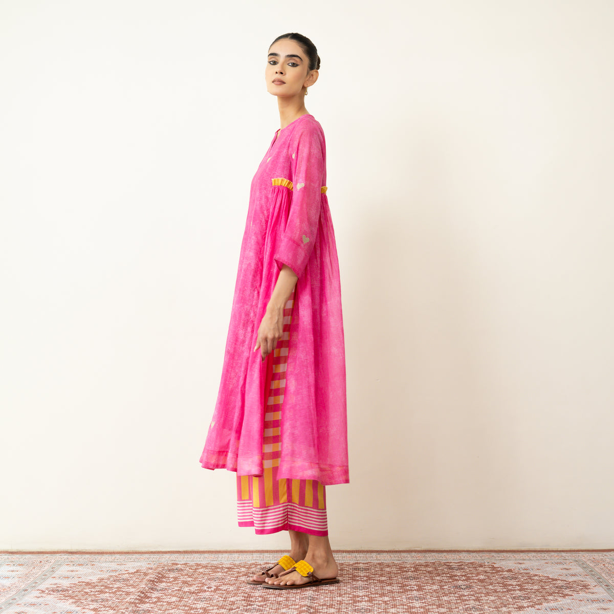 Love Bug Embroidered Festive Chanderi Set - Poppy Pink