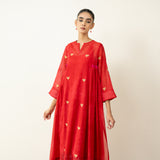 Love Bug Embroidered Festive Chanderi Set - Sindoori Laal