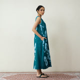 Peppy Paisley Midi Cotton Slub Dress - Teal Green