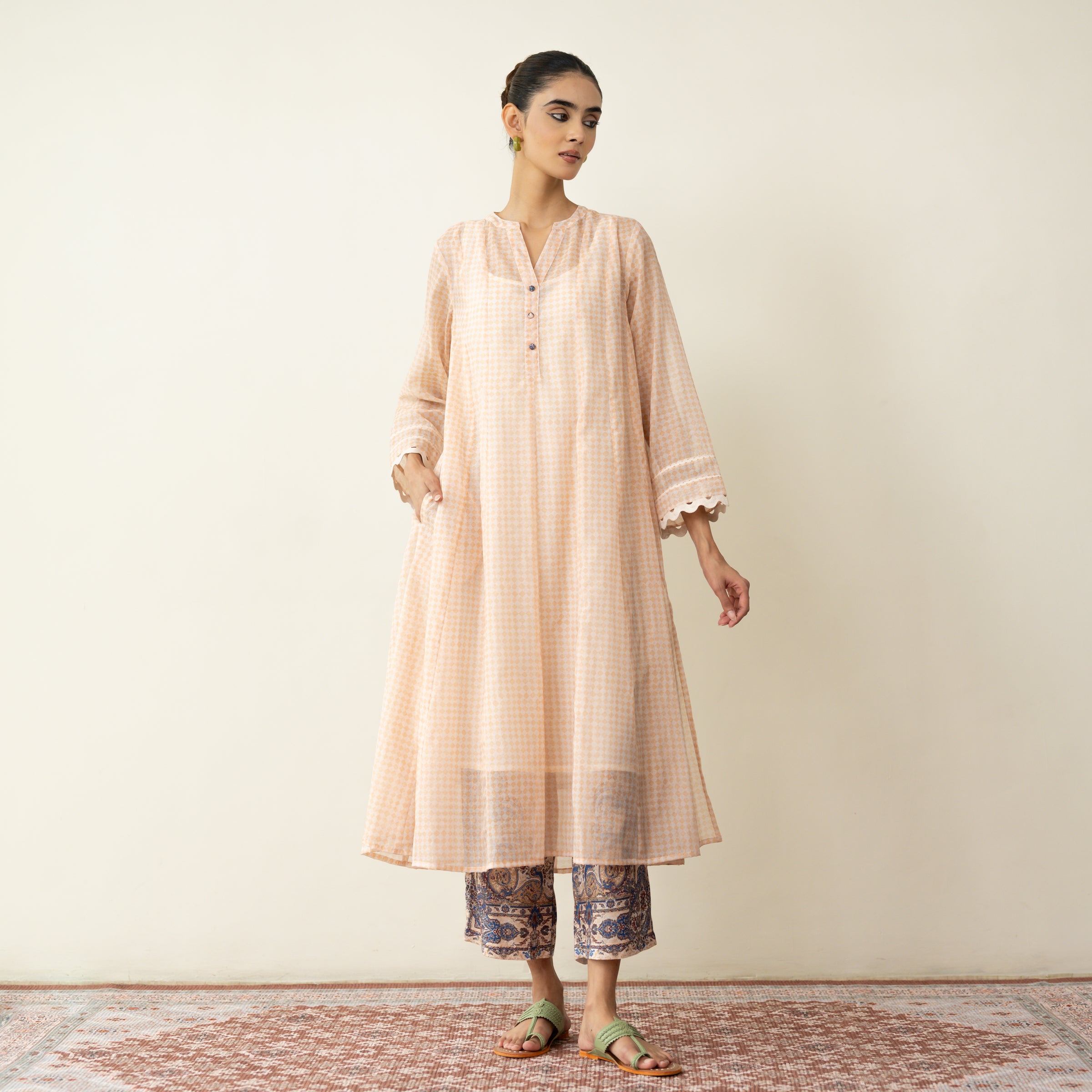 Suvarna Chanderi Kurta Set - Milky White