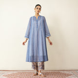 Suvarna Chanderi Kurta Set - Ink Blue