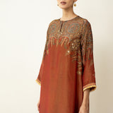 Mehbooba Festive Tissue Kurta Set - Rust
