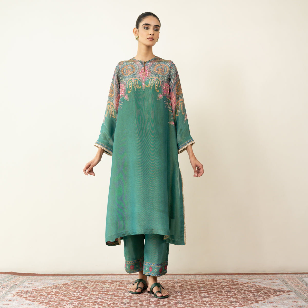 Mehbooba Festive Tissue Kurta Set - Sea Green