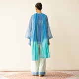 Laila Hand Embroidered Chanderi Farshi Set - Mint & Sea Blue