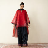 Laila Hand Embroidered Chanderi Farshi Set - Classic Black & Red