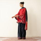 Laila Hand Embroidered Chanderi Farshi Set - Classic Black & Red