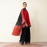 Laila Hand Embroidered Chanderi Farshi Set - Classic Black & Red
