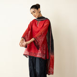 Laila Hand Embroidered Chanderi Farshi Set - Classic Black & Red