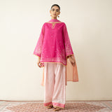 Laila Hand Embroidered Chanderi Farshi Set - Pink