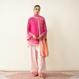 Laila Hand Embroidered Chanderi Farshi Set - Pink
