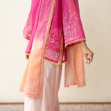 Laila Hand Embroidered Chanderi Farshi Set - Pink