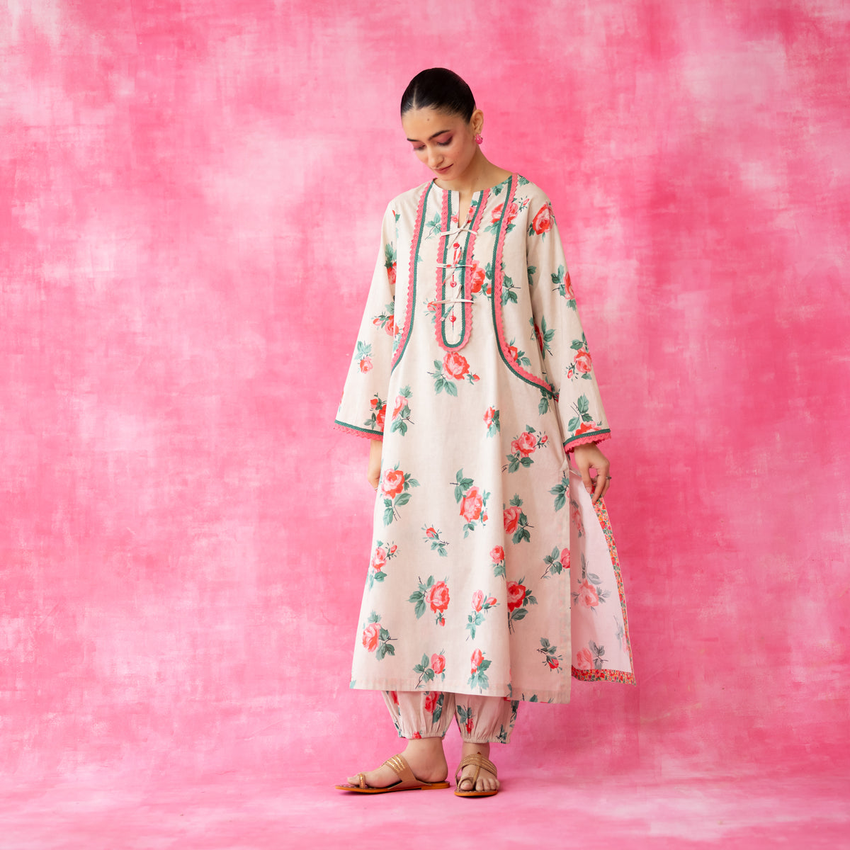 Reena Mulmul Cotton Kurta Set - Beige