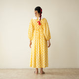 Polka Mulmul Cotton Dress - Mango Yellow
