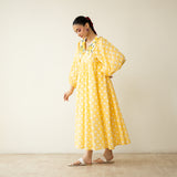 Polka Mulmul Cotton Dress - Mango Yellow