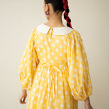 Polka Mulmul Cotton Dress - Mango Yellow