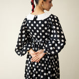 Polka Mulmul Cotton Dress - Black