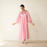 Polka Mulmul Cotton Dress - Baby Pink
